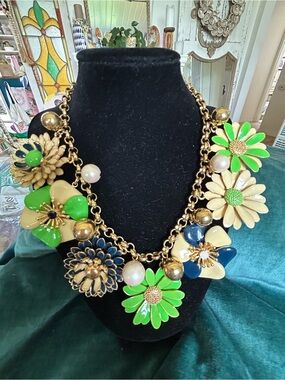 kate spade Green, Cream & Navy Floral Statement Necklace